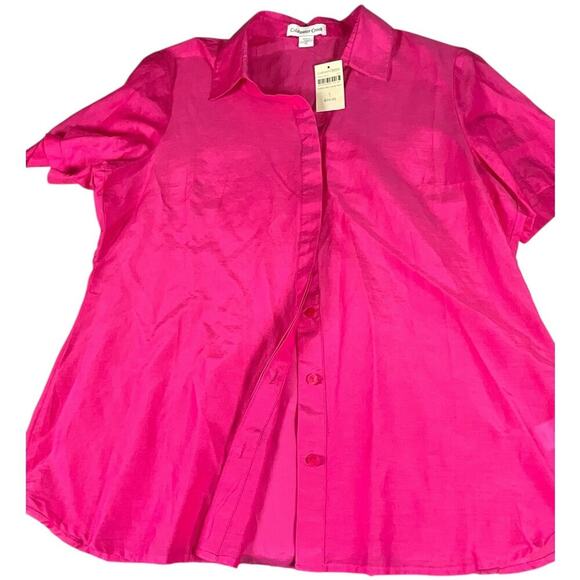Coldwater Creek Silk Blend Short Sleeve Button Down Blouse Pink Large/14 NWT - Picture 13 of 13